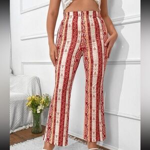 Striped & geo print flare leg pants pants